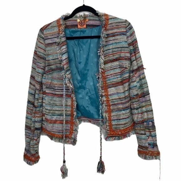 Tory Burch Abageil Yarn Knit Textured Tweed Jacket Size 4 - Picture 2 of 14